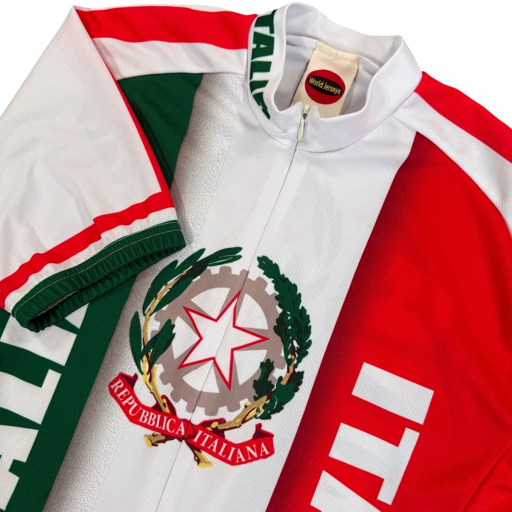 WORLD JERSEYS Cycling Jersey Mens L Green Red White Italia Ciclismo Bike Top